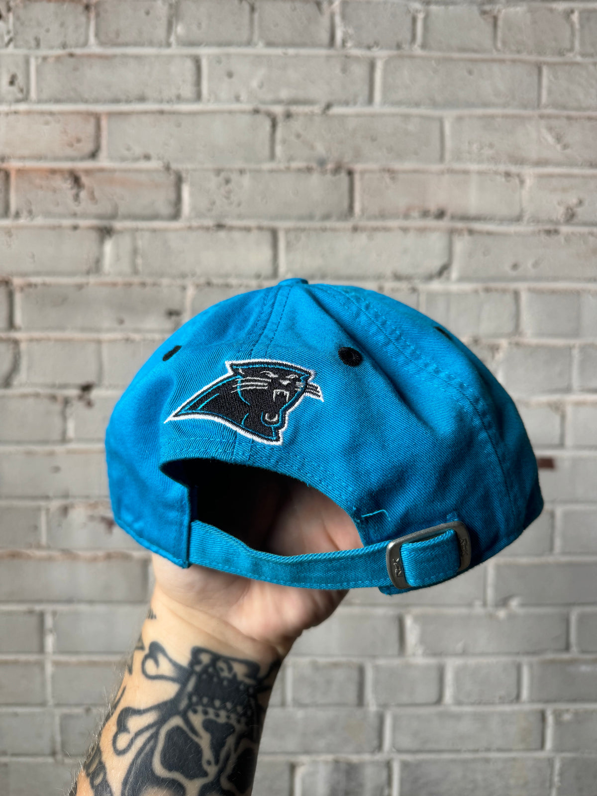 00’s Carolina Panthers Vintage Blue Tonal Cat Scratch Font Reebok NFL Strapback Hat (OSFA)