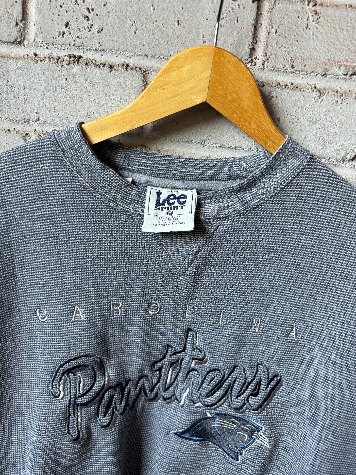 90’s Carolina Panthers Vintage Dark Grey Embroidered Heavyweight Lee Sport NFL Crewneck (Medium)