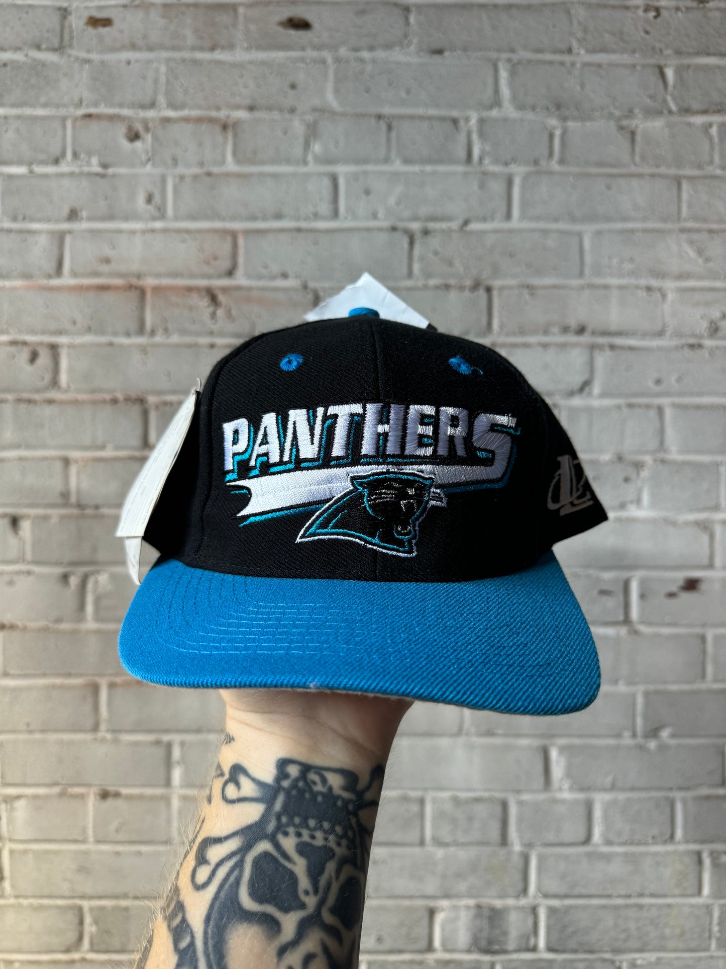 90’s Carolina Panthers Vintage Logo Athletic Two Tone NFL Snapback Hat - Deadstock (OSFA)