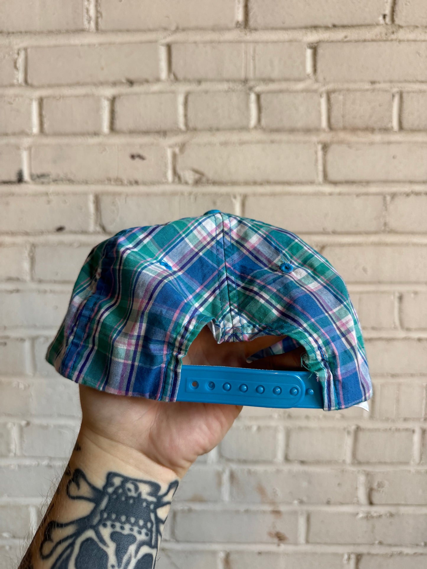 90’s Carolina Panthers Vintage Blue Plaid Golf Style NFL Snapback Hat (OSFA)