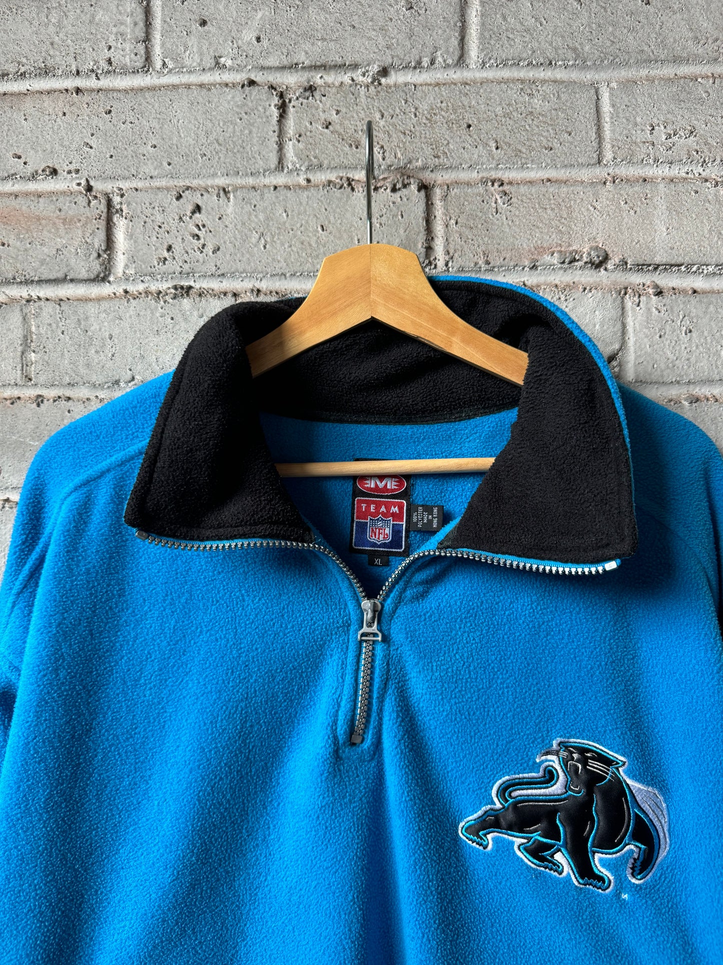 90’s Carolina Panthers Vintage Blue Full Cat Alternate Fleece Quarter Zip Pullover (XL)