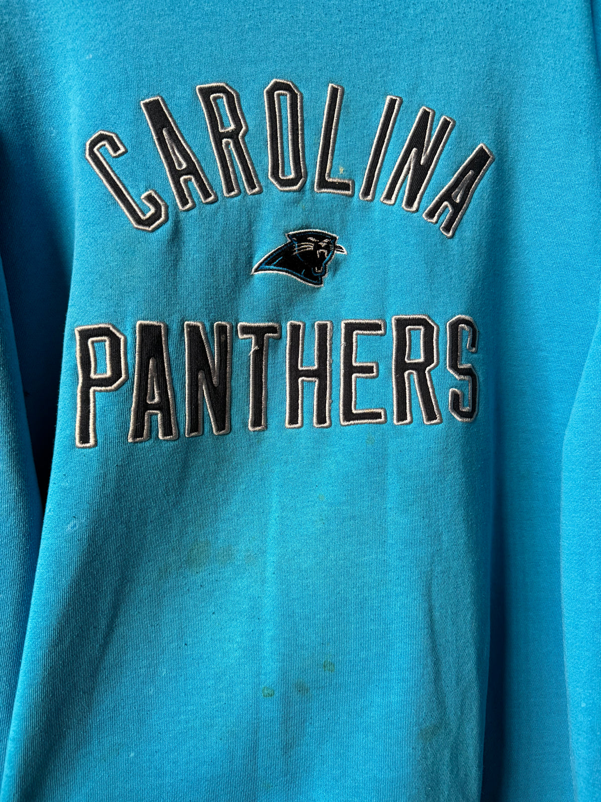 00’s Carolina Panthers Vintage Reebok Heavyweight Distressed Striped NFL Crewneck (XXL)