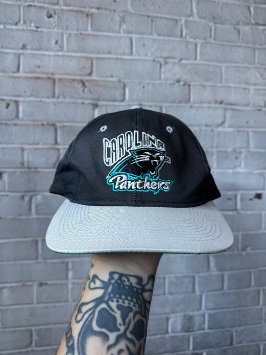 90’s Carolina Panthers Black Khaki NFL Spellout Snapback Hat (OSFA)