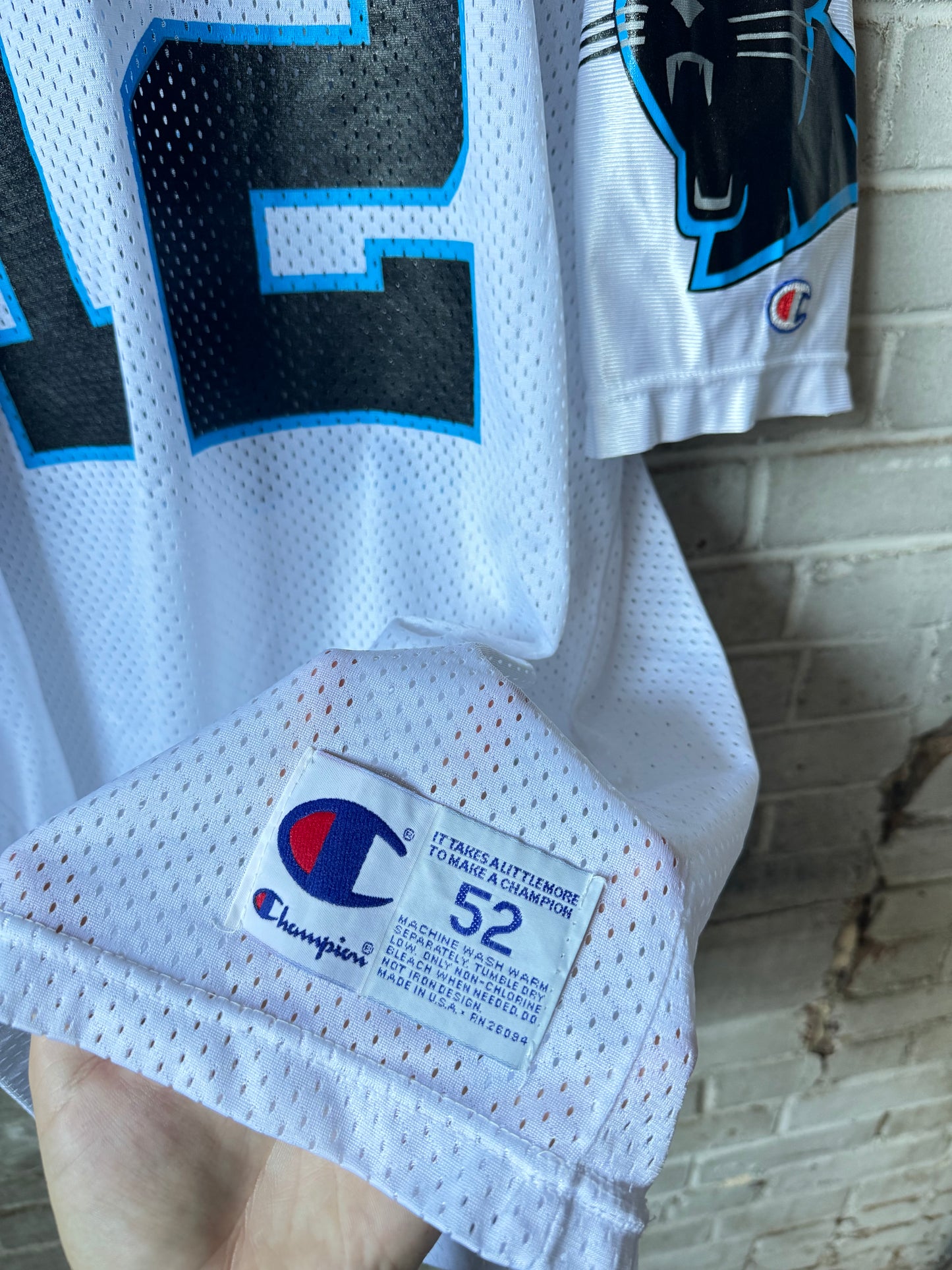 90’s Carolina Panthers Kerry Collins Vintage White Champion NFL Jersey (52/XXL)
