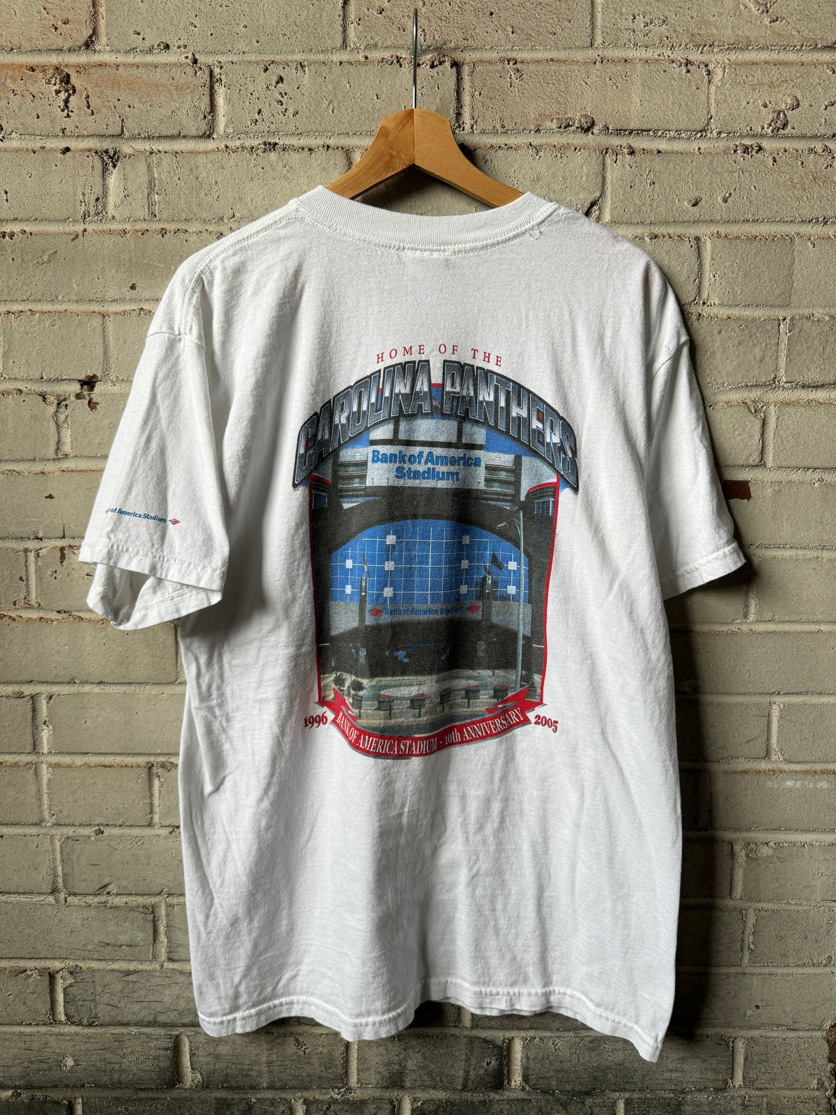 2005 Carolina Panthers Bank Of America Stadium 10th Anniversary Season Vintage White NFL Tee (Large)
