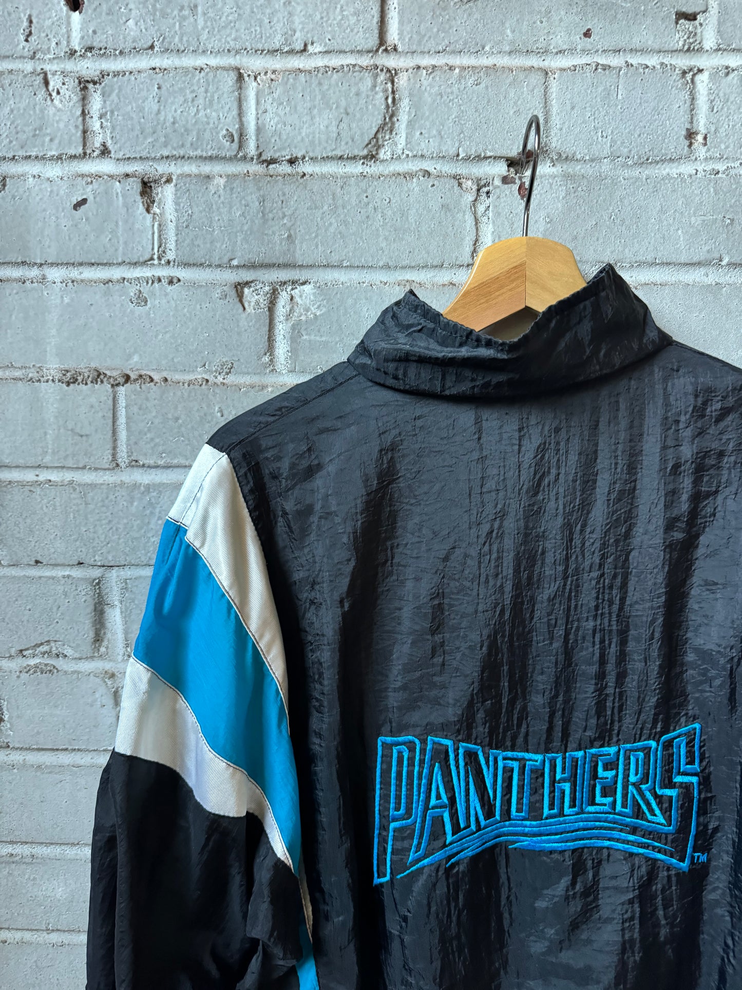 90’s Carolina Panthers Vintage Jersey Striped Full Zip NFL Windbreaker Jacket (Medium)