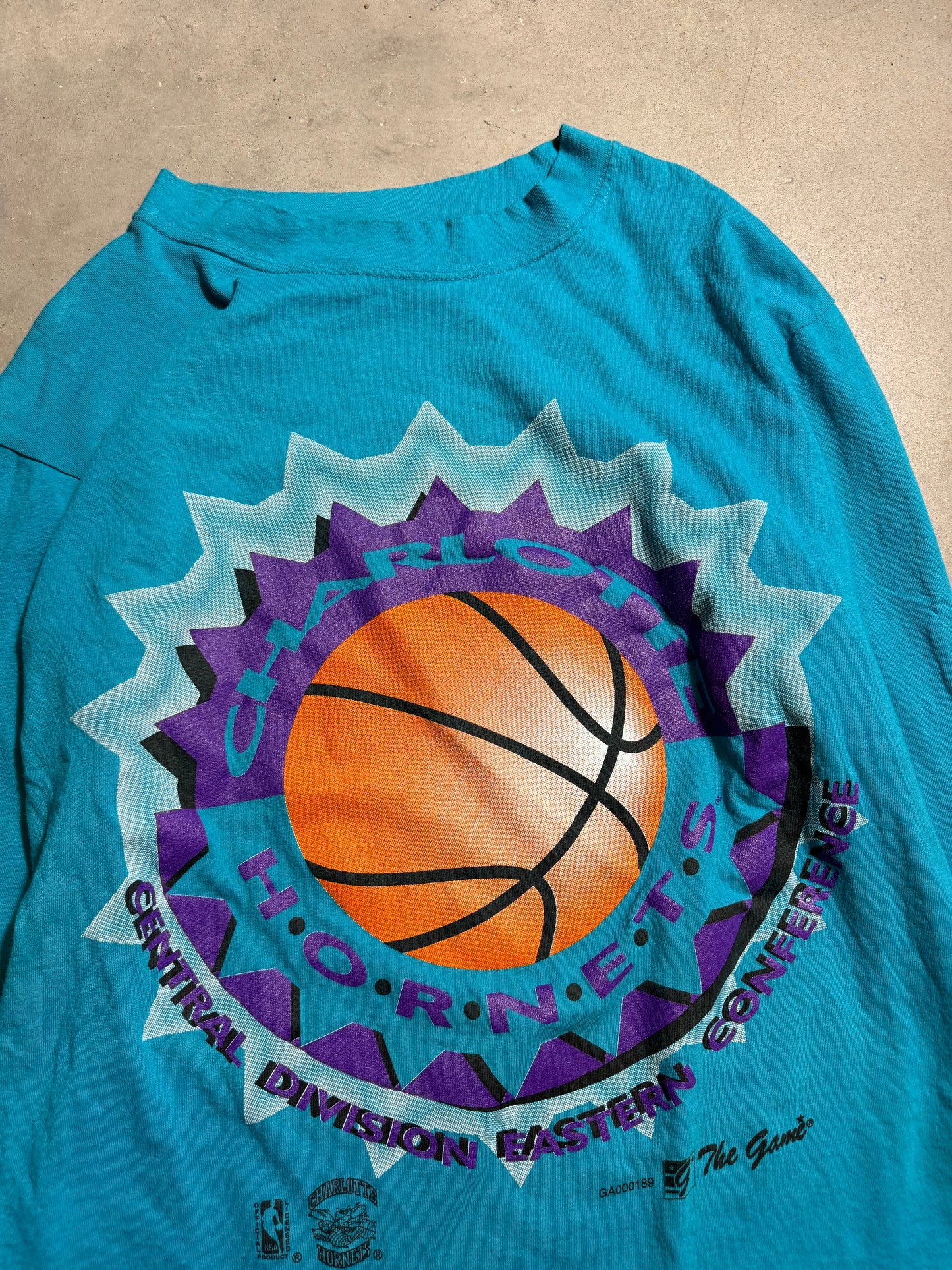 90’s Charlotte Hornets Vintage Teal The Game NBA Central Division Big Logo Longsleeve Tee - Deadstock (Medium)
