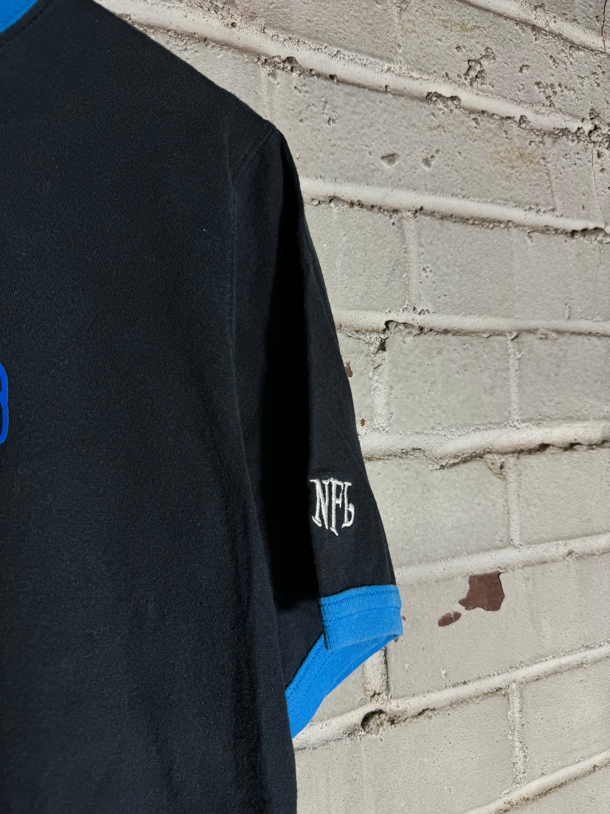 00’s Carolina Panthers Vintage Black Spellout NFL Ringer Tee (Small)