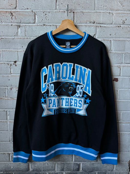 Carolina Panthers NFL Team Apparel Contrast Striped Crewneck (Small)