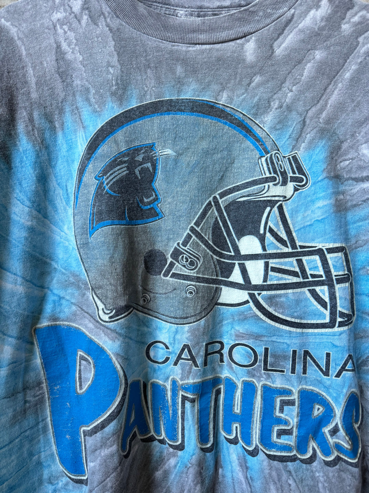 90’s Carolina Panthers Vintage True Fan Tie Dyed Big Helmet NFL Tee (XL)