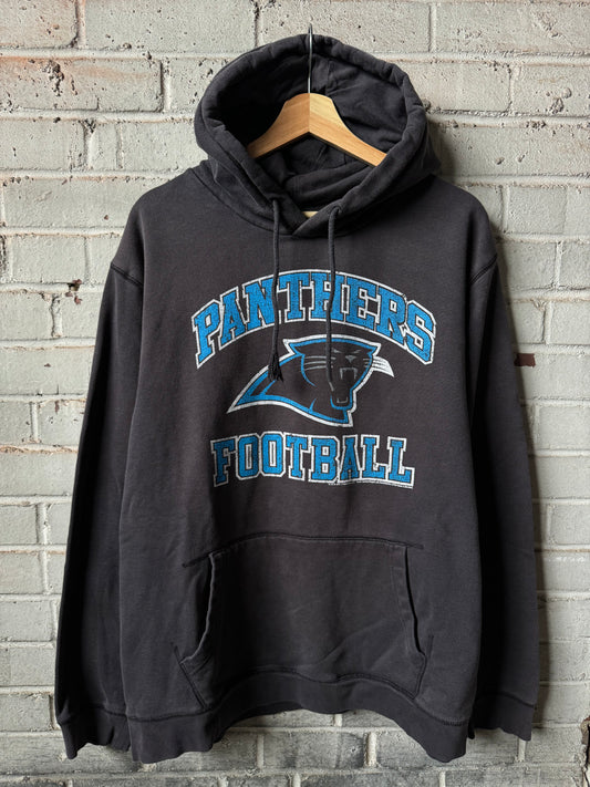 2010 Carolina Panthers Vintage Black Arch Spellout Heavyweight NFL Hoodie (XL)
