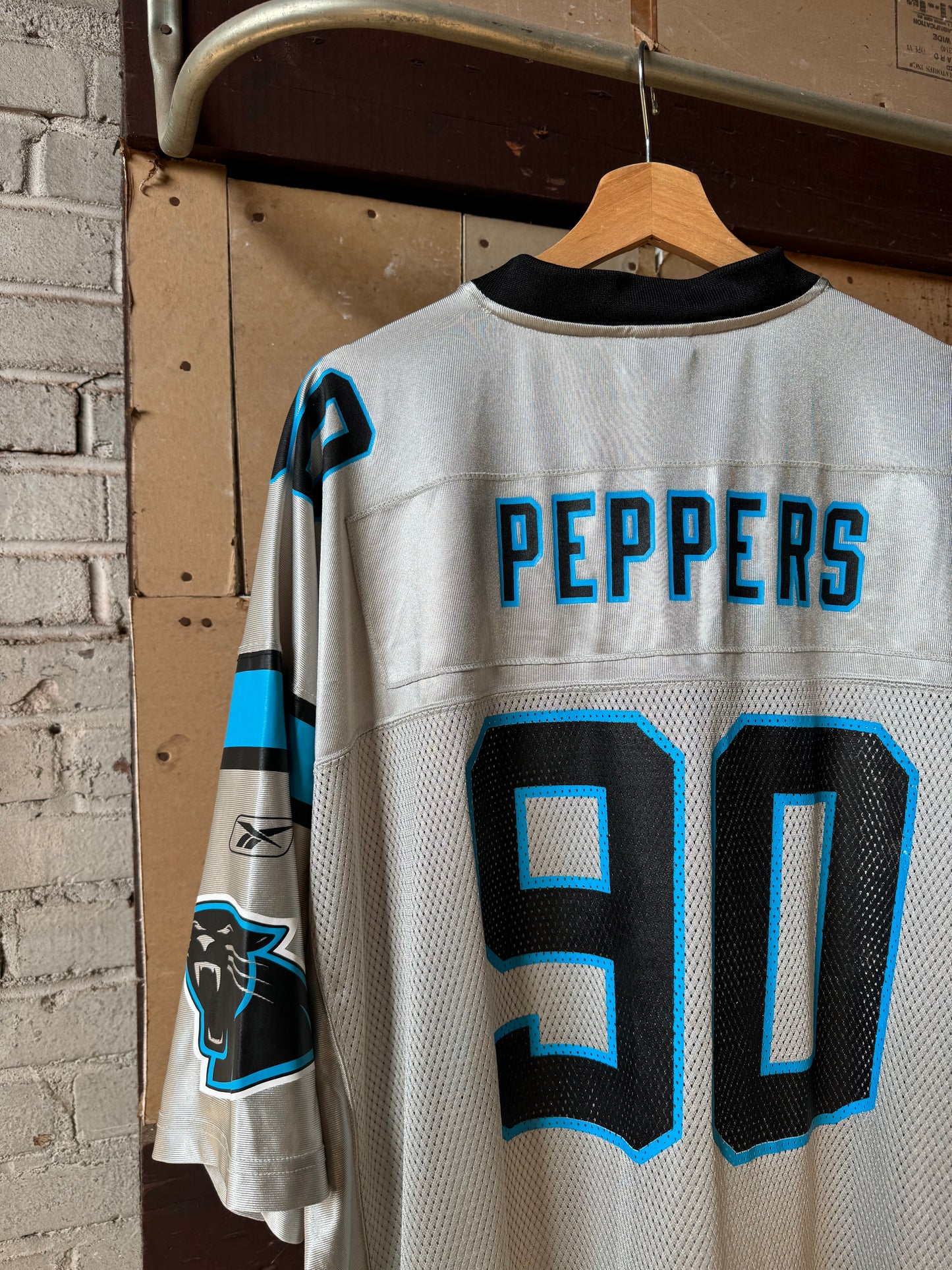 00’s Carolina Panthers Julius Peppers Silver “Storm” Edition Reebok NFL Jersey (XXL)