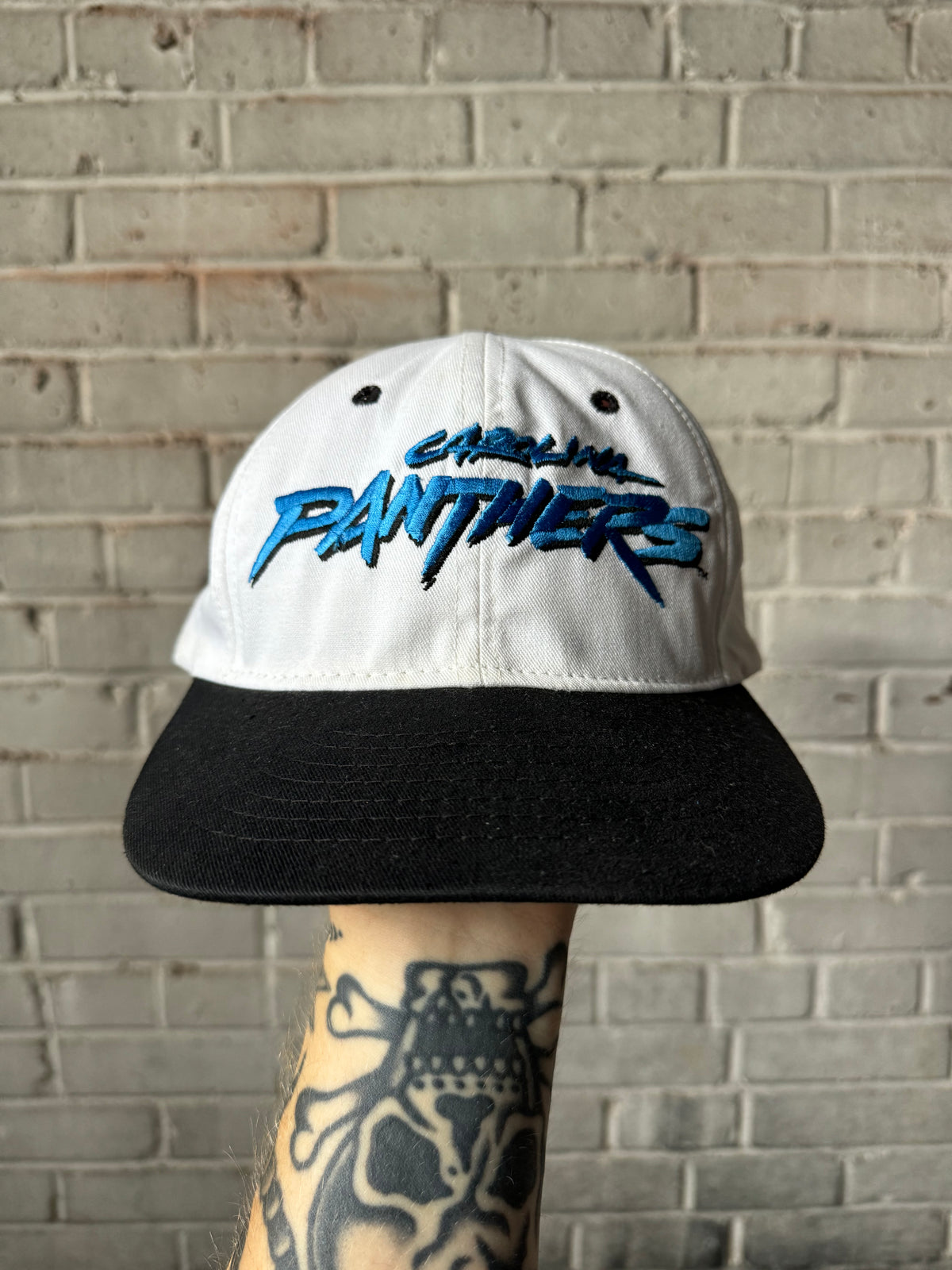 1996 Carolina Panthers Vintage White Reebok NFL Pro Line Cat Scratch Font Snapback Hat (OSFA)