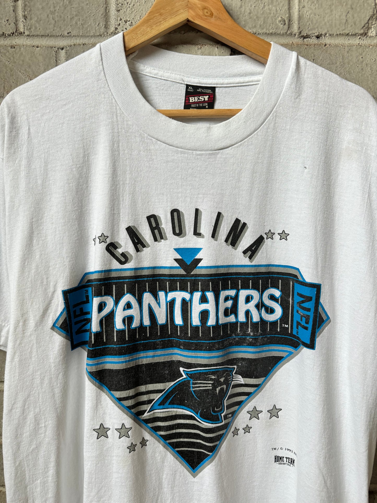 1993 Carolina Panthers Vintage White NFL Shield Tee (XL)