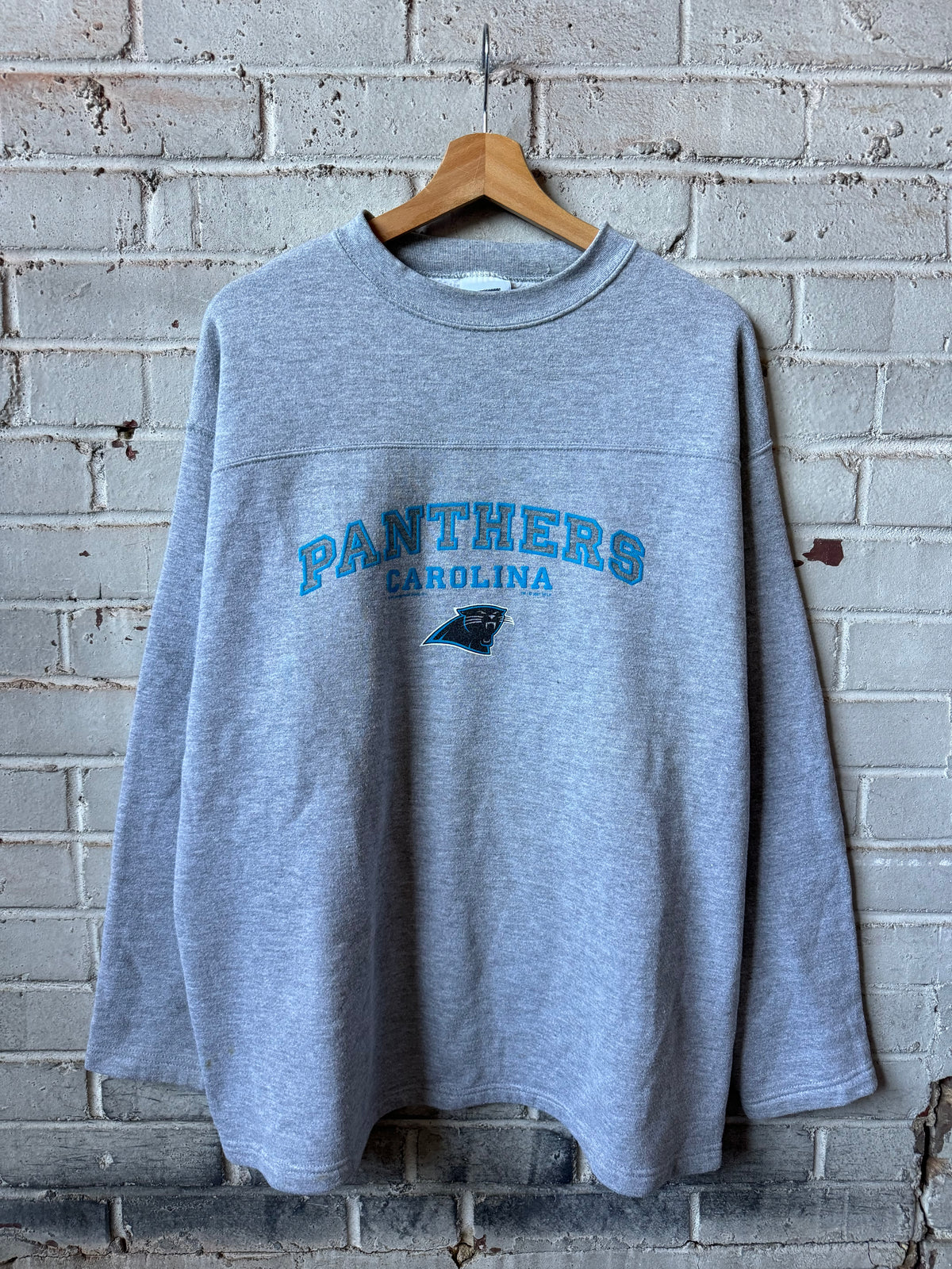 2001 Carolina Panthers Vintage Grey  NFL Spellout Crewneck (XL)