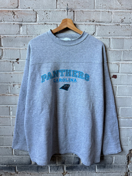 2001 Carolina Panthers Vintage Grey  NFL Spellout Crewneck (XL)