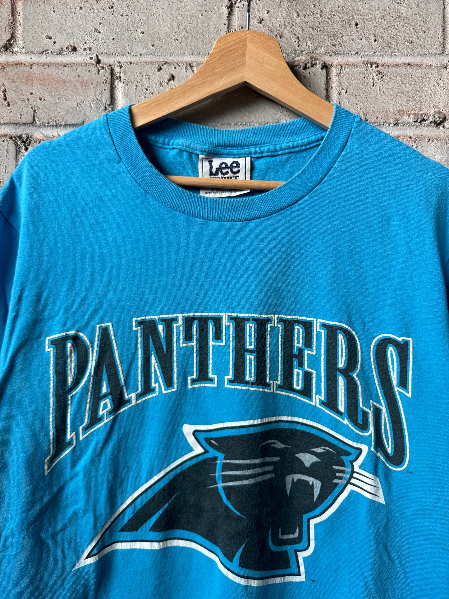 90’s Carolina Panthers Vintage Blue Lee Sport Big Logo NFL Tee (Medium)
