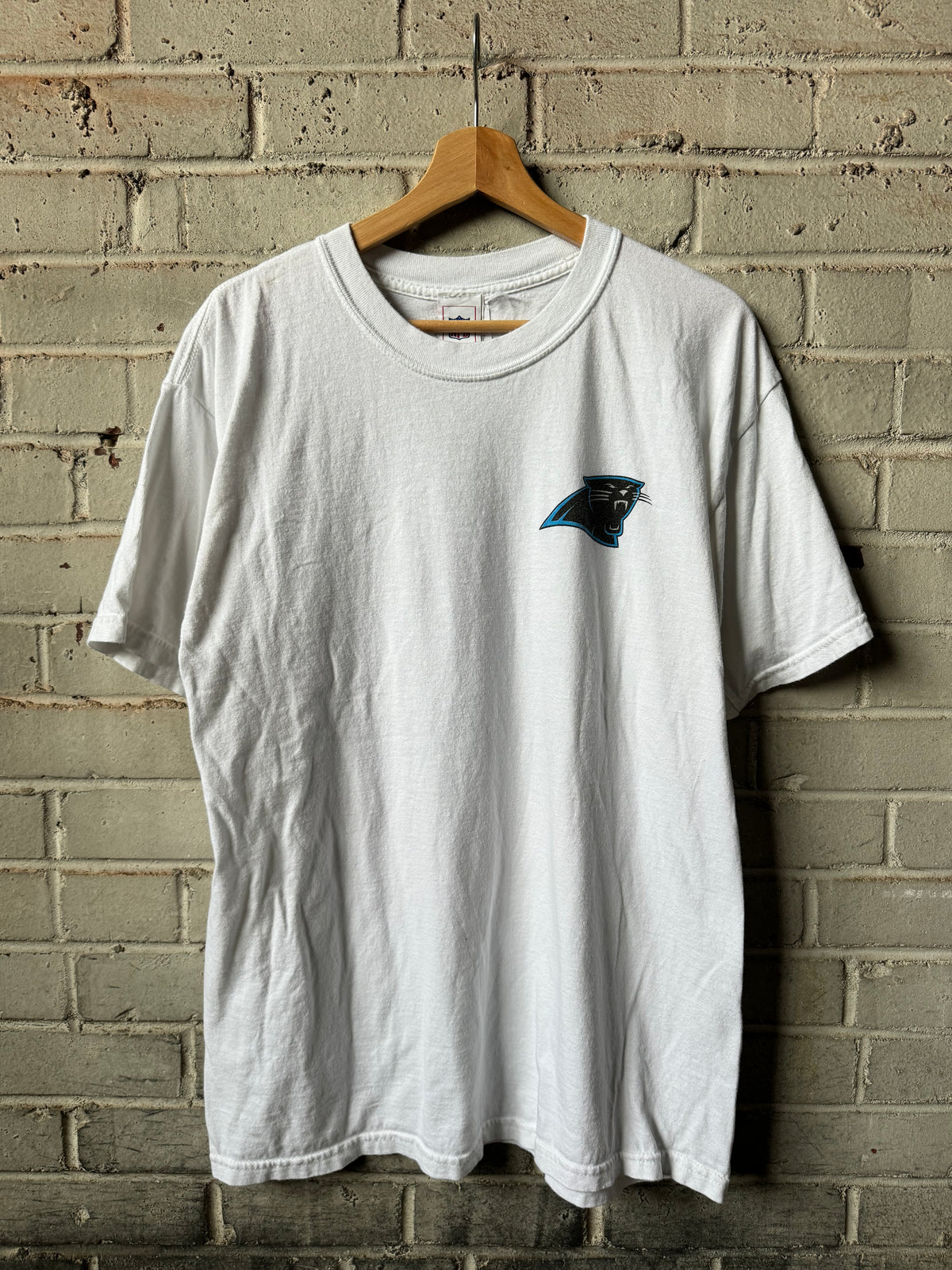 2005 Carolina Panthers Bank Of America Stadium 10th Anniversary Season Vintage White NFL Tee (Large)
