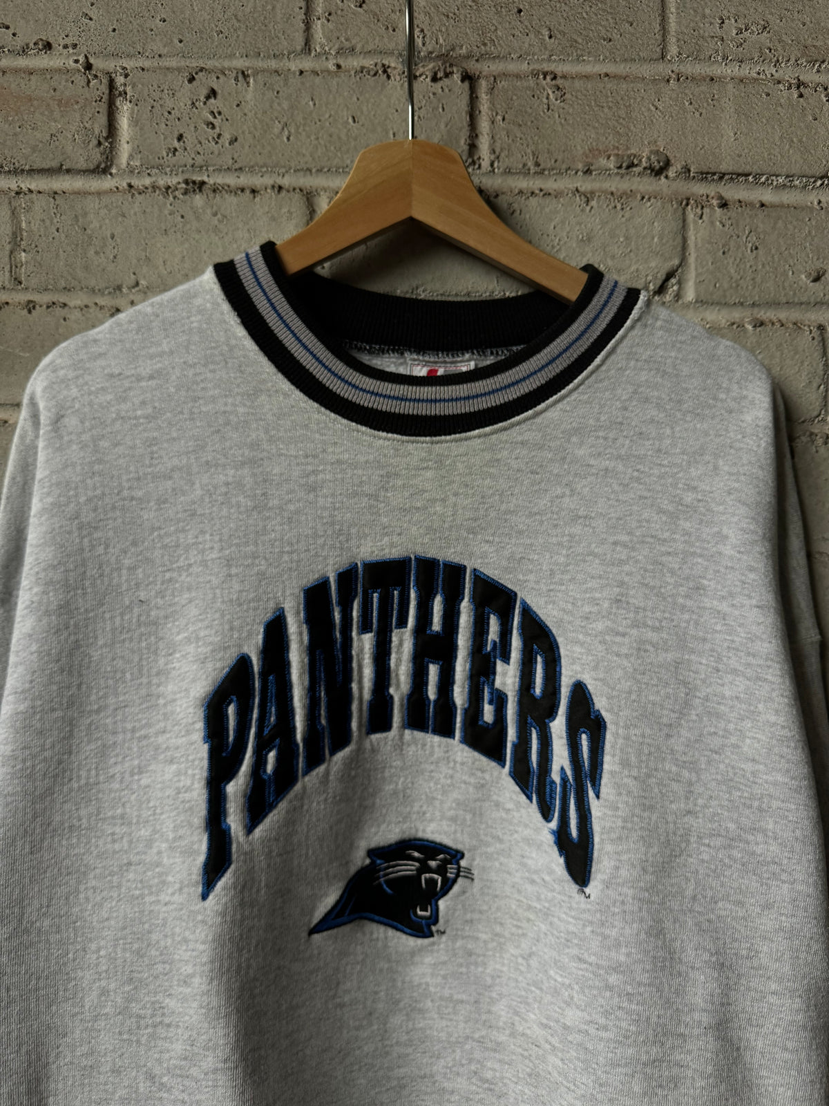 90’s Carolina Panthers Vintage Heather Grey Legends Sportswear Heavyweight Embroidered NFL Crewneck (XL)