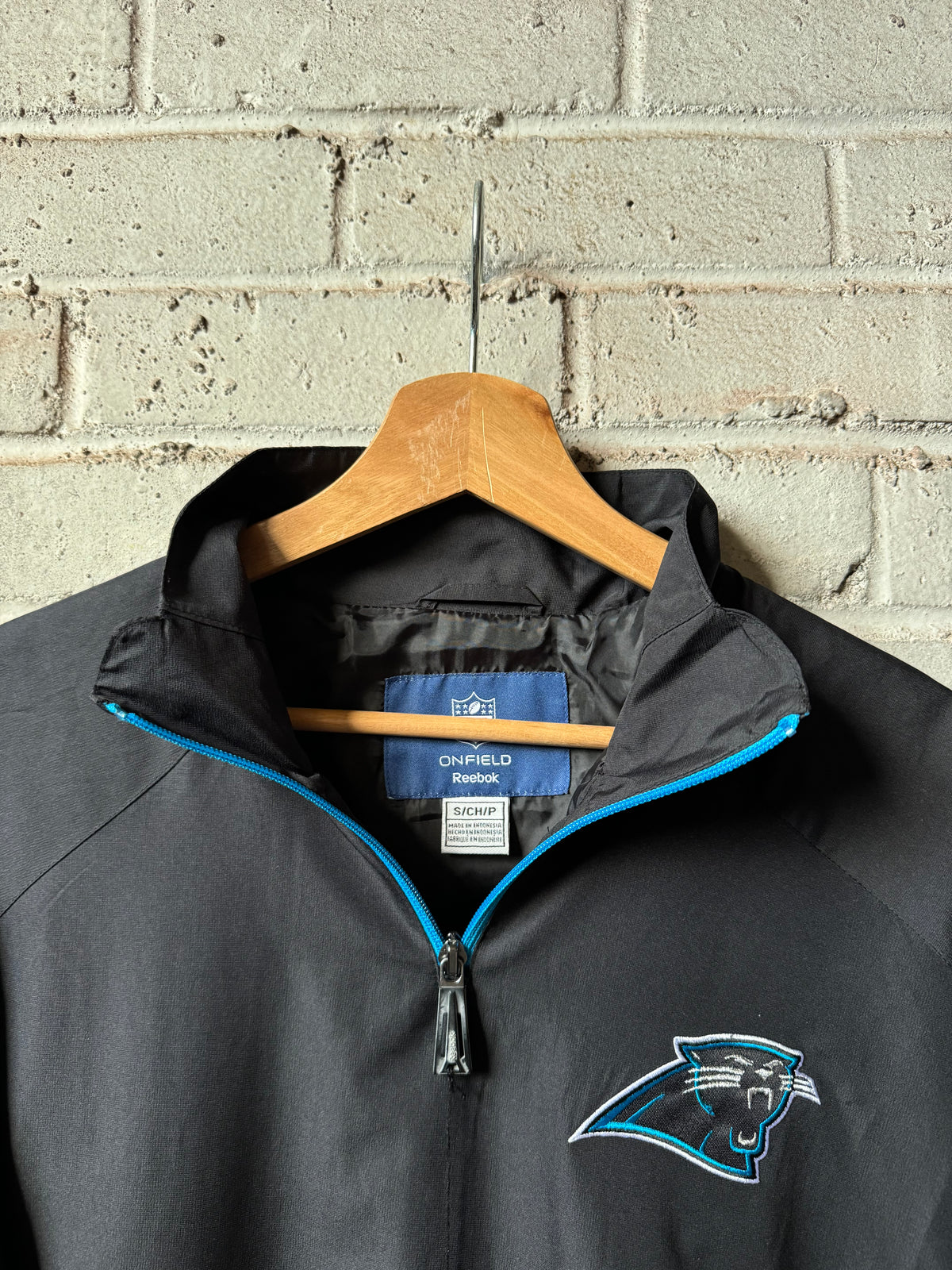 00’s Carolina Panthers Vintage Black Reebok Quarter Zip NFL Sideline Pullover Jacket - Deadstock (Small)