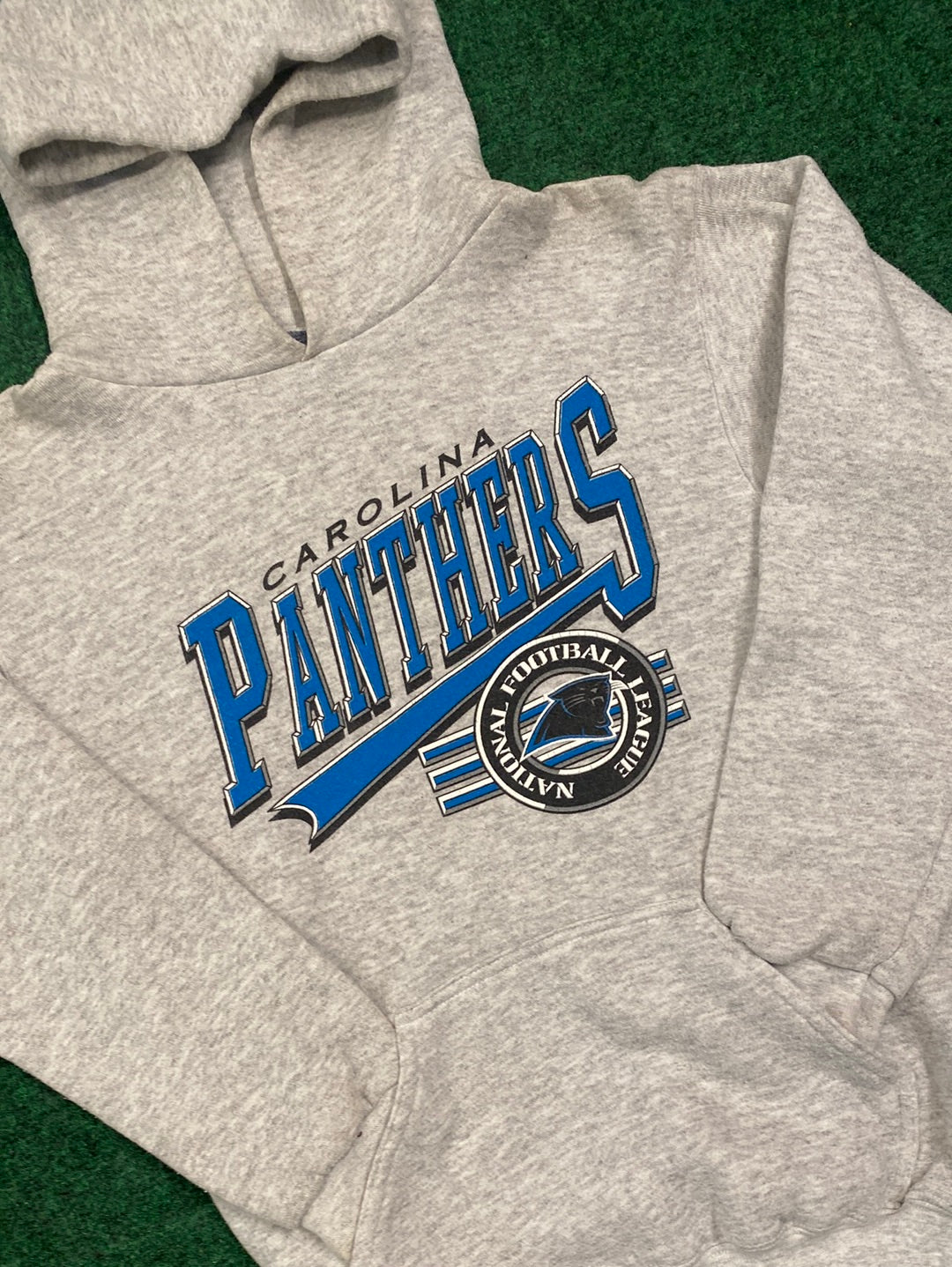 90s Carolina Panthers Logo NFL Grey Hoodie (Small)