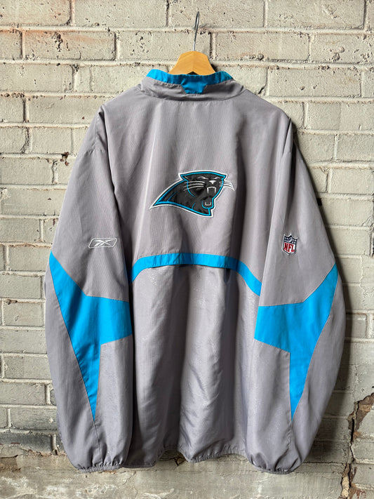 00’s Carolina Panthers Vintage Silver Reebok Quarter Zip NFL Sideline Pullover Jacket (XXL)