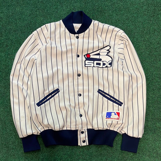 80’s Chicago White Sox Felco Vintage MLB Pinstriped Coaches Jacket (Medium)