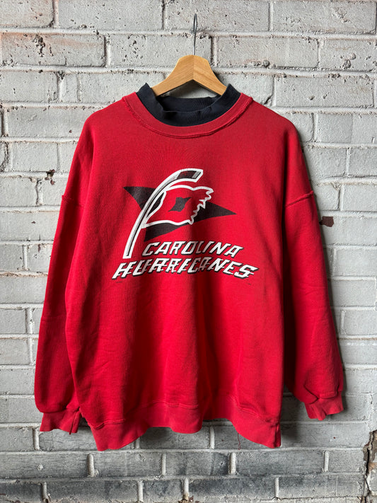 90’s Carolina Panthers Vintage Red Warning Flag Alternate Logo Mock Neck NHL Crewneck (XL)