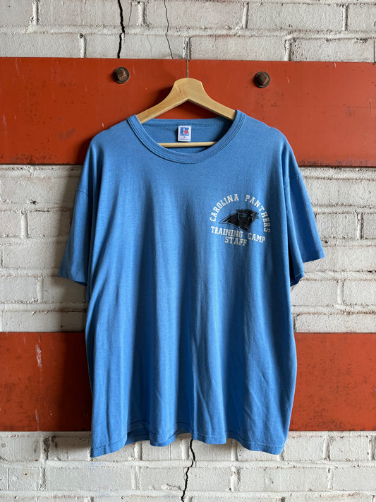 90’s Carolina Panthers Vintage Light Blue Training Camp Staff Russell Athletic NFL Tee (XL)