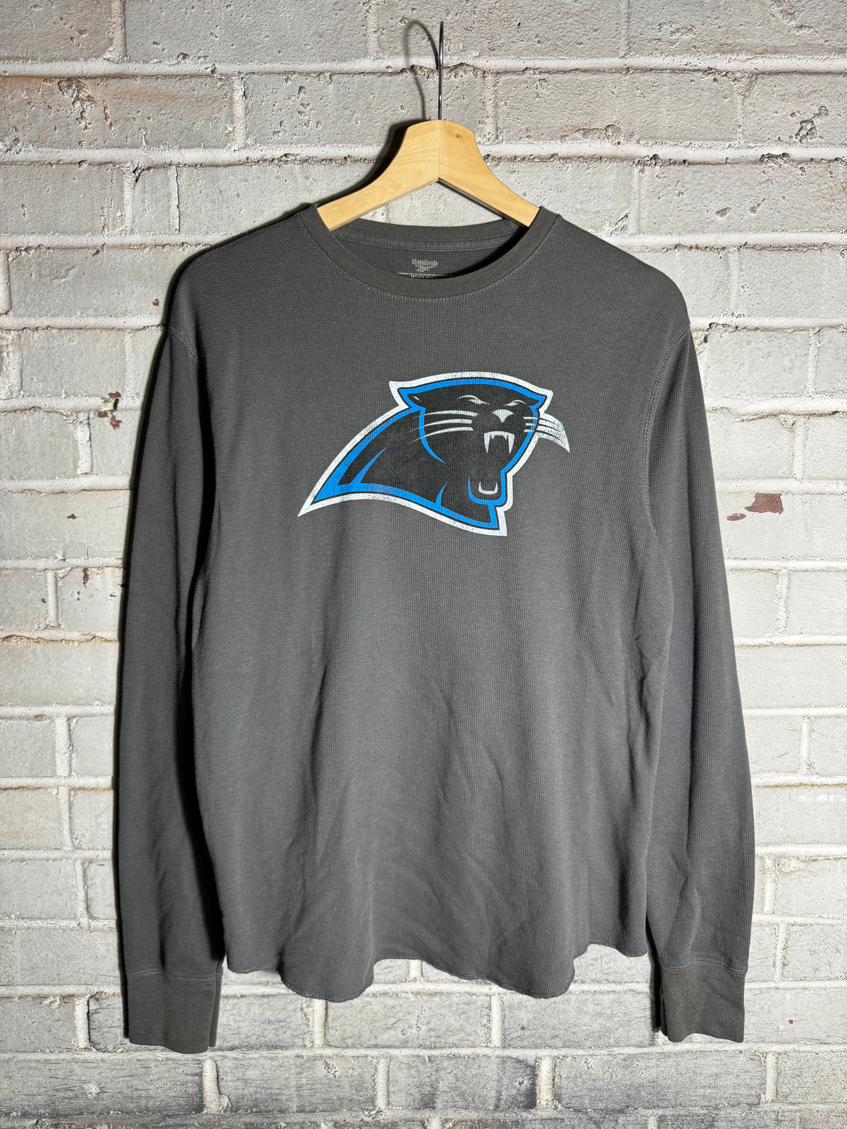 00’s Carolina Panthers Vintage Grey Reebok Big Logo NFL Thermal Longsleeve Tee (Small)