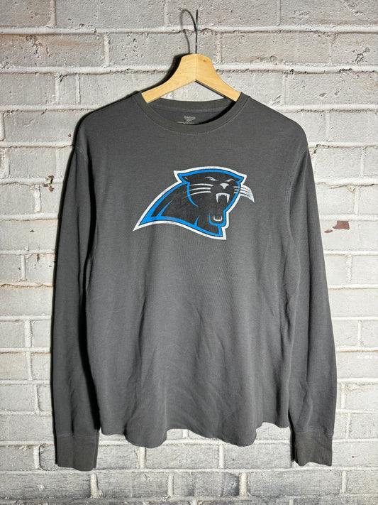 00’s Carolina Panthers Vintage Grey Reebok Big Logo NFL Thermal Longsleeve Tee (Small)