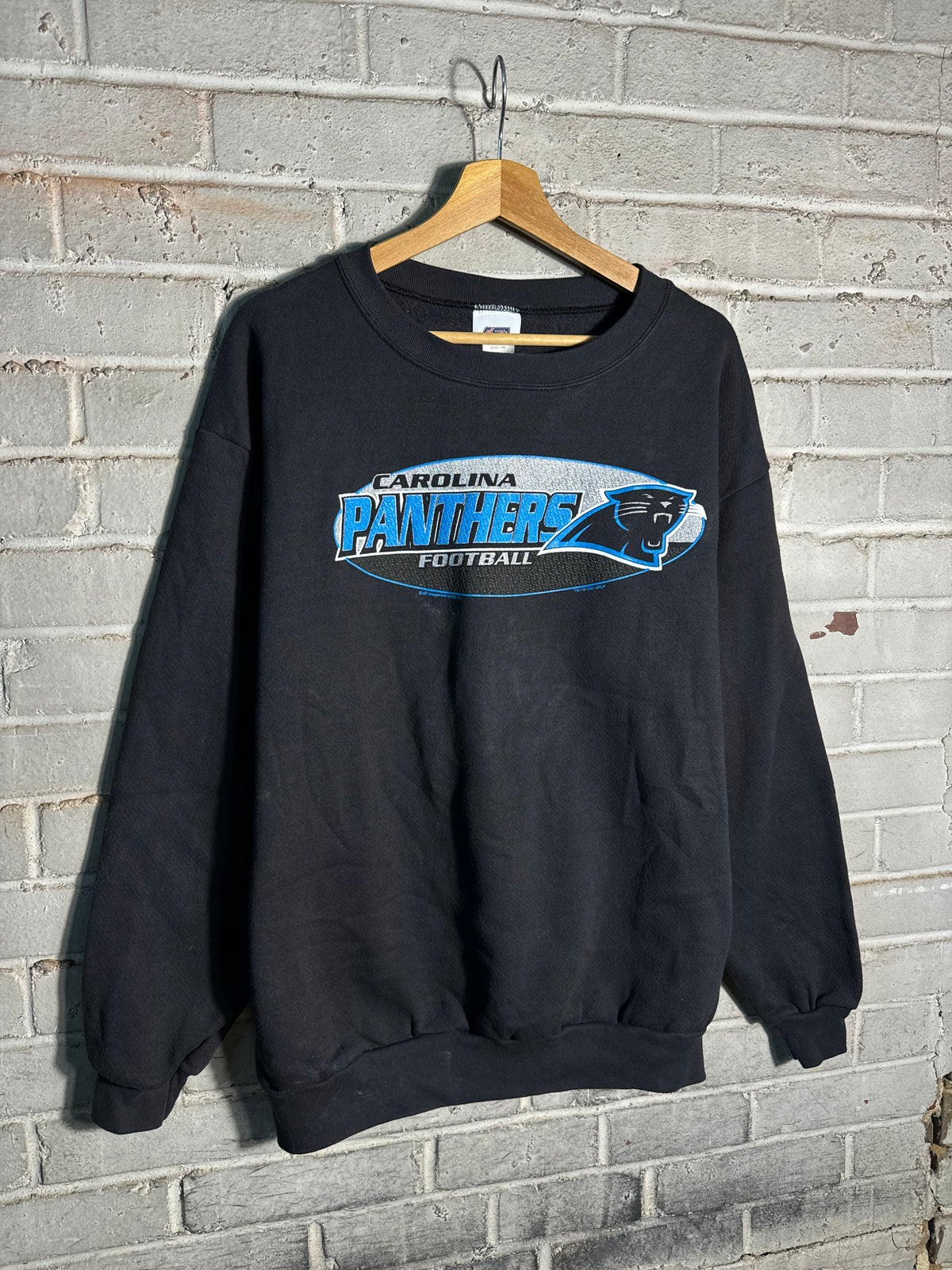 2001 Carolina Panthers Vintage Black Oval Logo NFL Crewneck (Large)