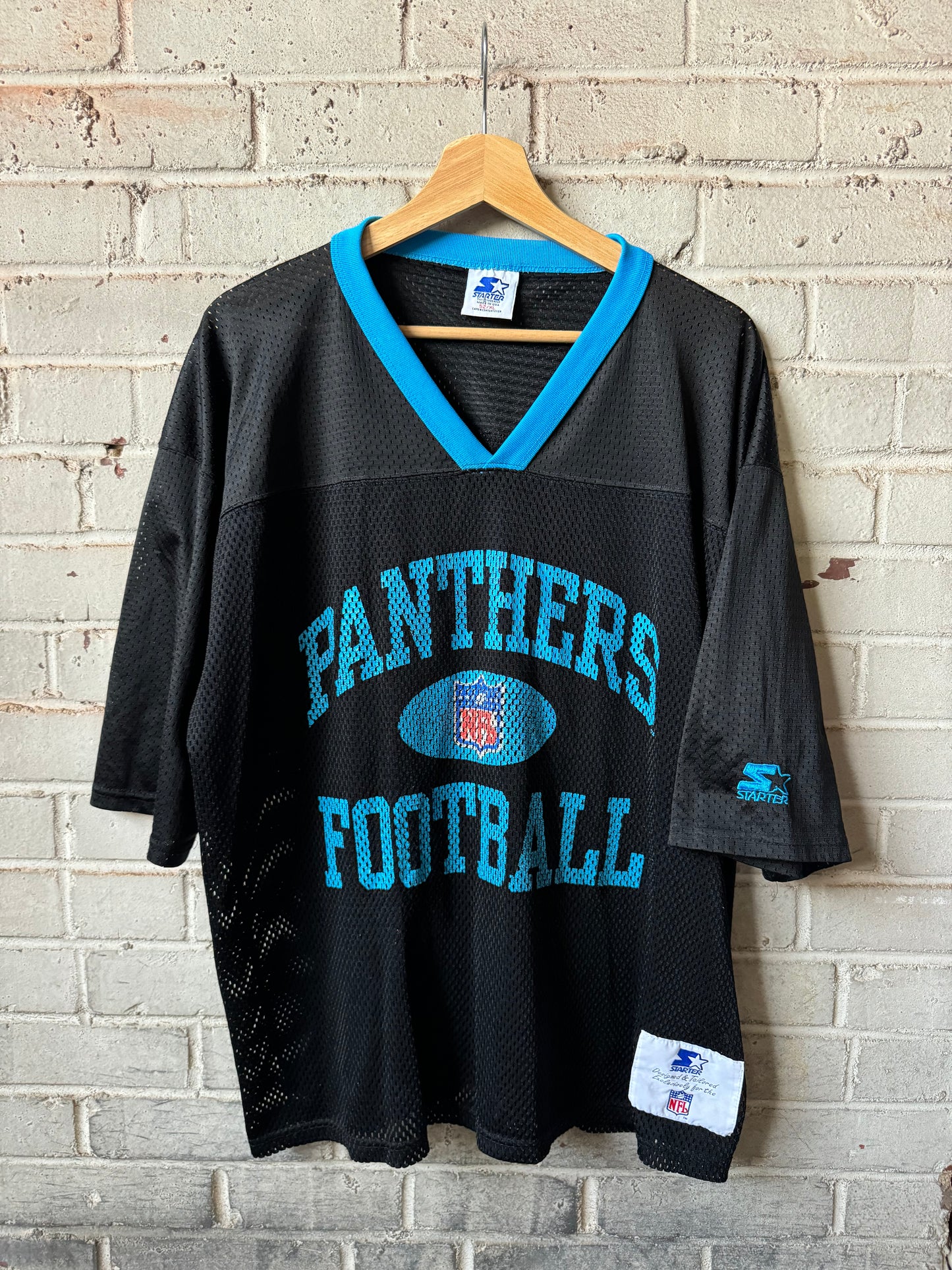 90’s Carolina Panthers Vintage Black Mesh Starter Cropped NFL Practice Jersey (52/XL)
