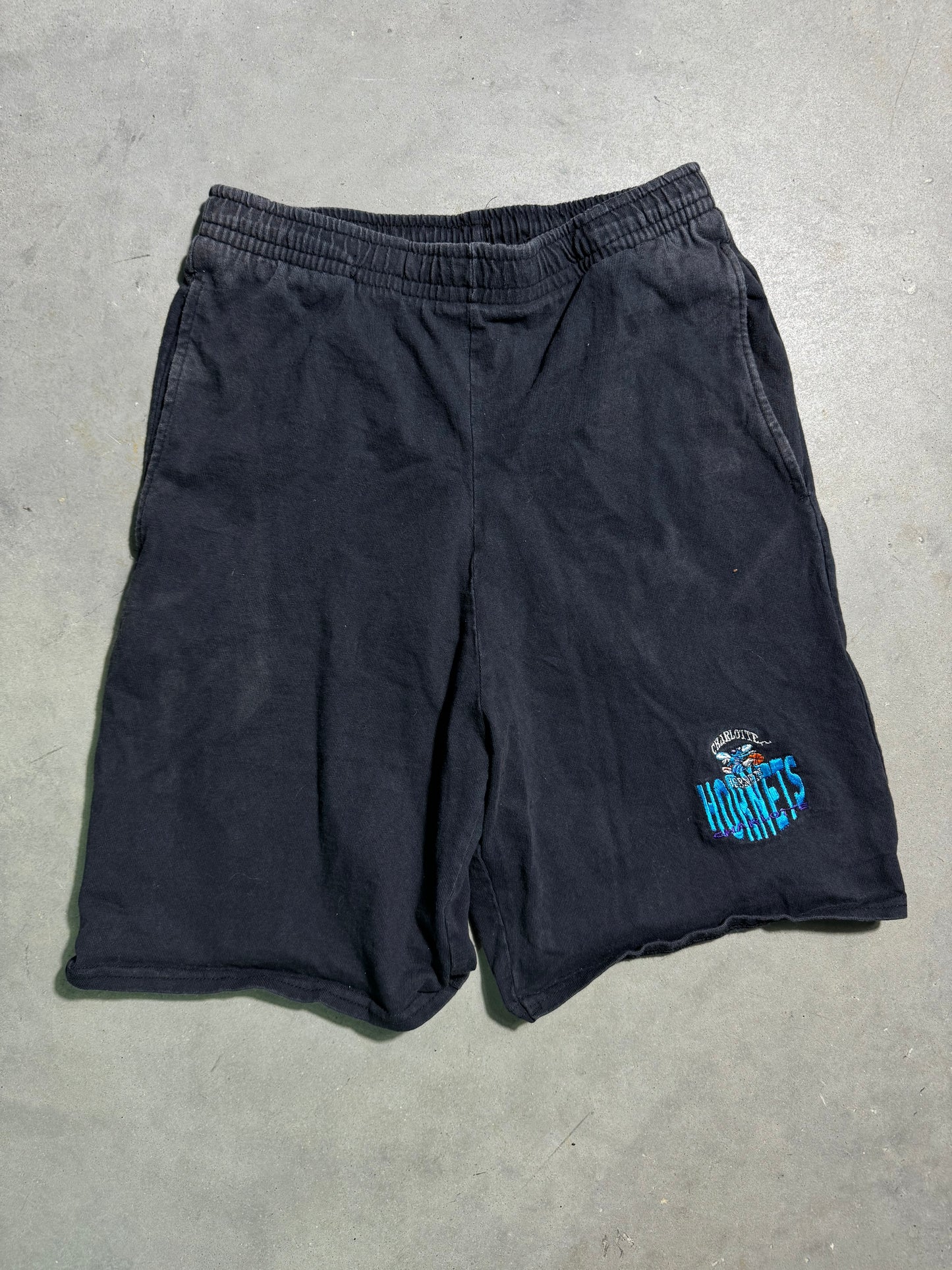 90’s Charlotte Hornets Vintage Black The Game Embroidered NBA Shorts (Small)