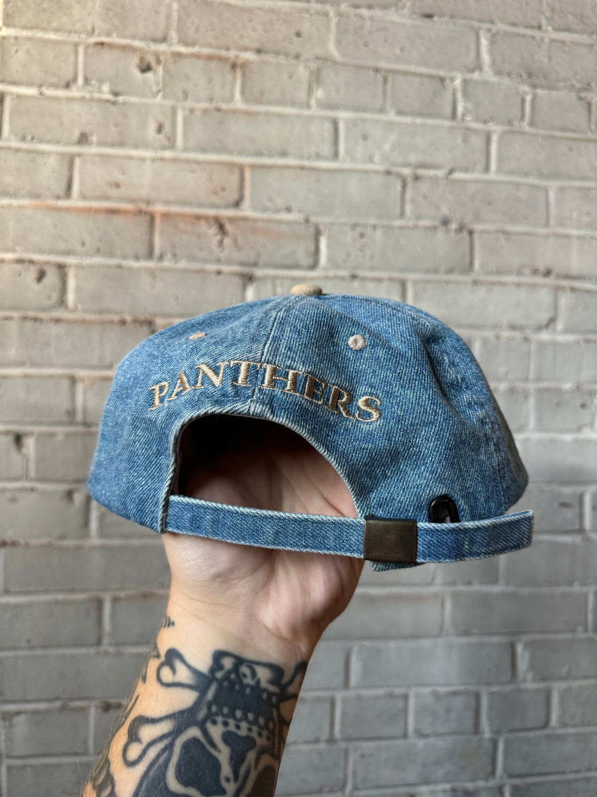 90’s Carolina Panthers Vintage Lee Sport Denim NFL Strapback Hat (OSFA)