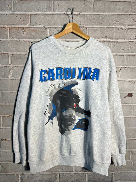 1993 Carolina Panthers Vintage Heather Grey Nutmeg Mills Breakthrough NFL Crewneck (Large)