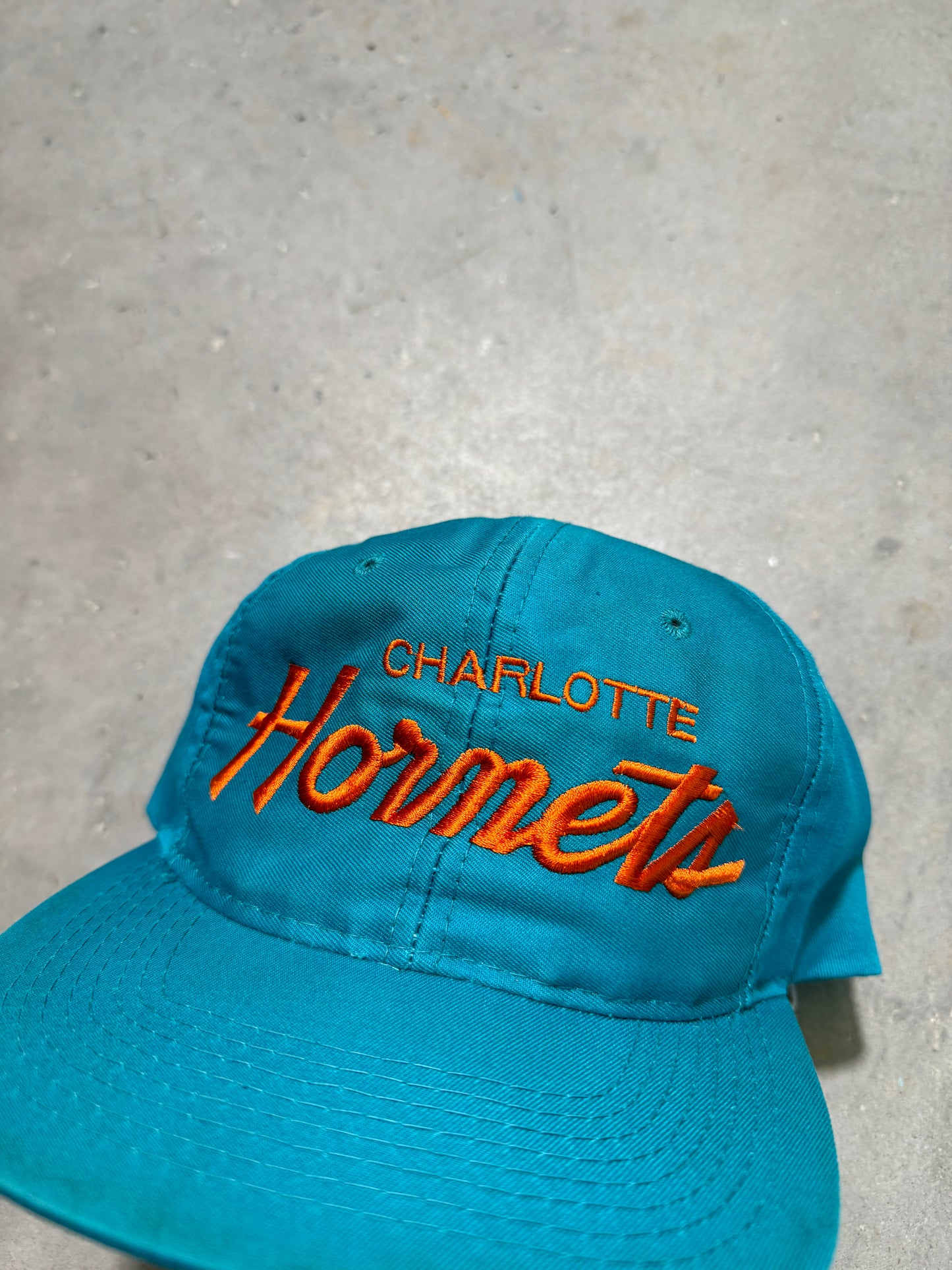 90’s Charlotte Hornets Vintage Teal Orange Single Line NBA Sports Specialties Script Hat (OSFA)