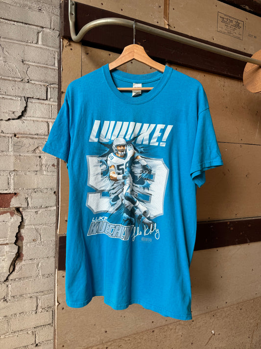 2016 Carolina Panthers Luke Kuechly “LUUUUKE” Blue NFL Player Tee (Large)