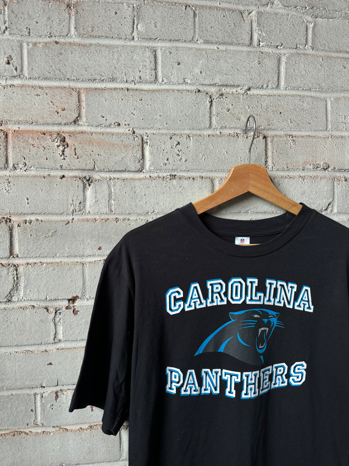 Carolina Panthers Black Spellout NFL Tee (Medium)