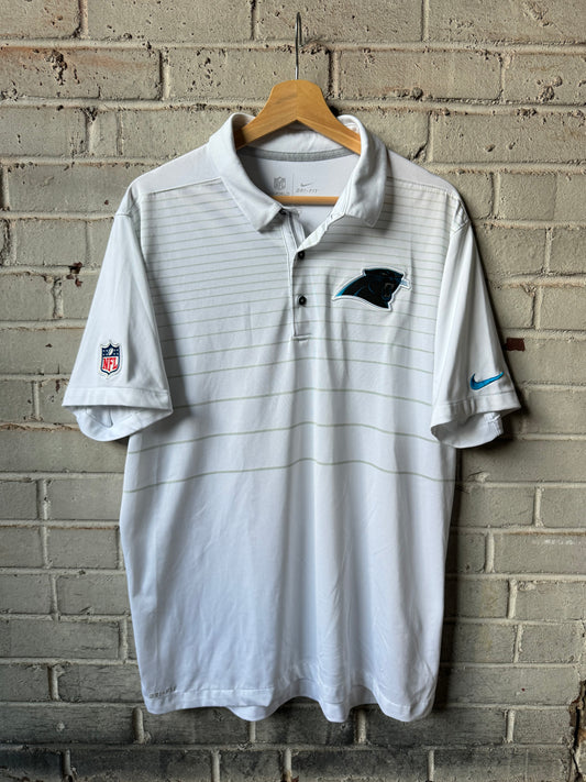 2017 Carolina Panthers White Nike NFL Collared Polo Shirt (Large)
