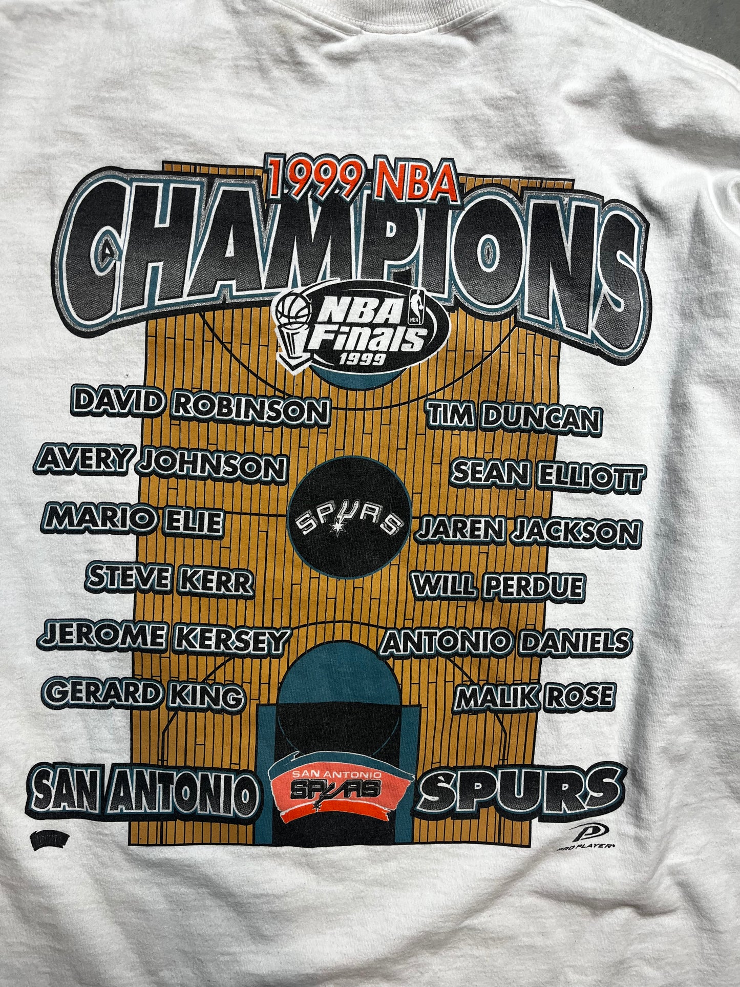 1999 San Antonio Spurs NBA Champions Caricature Pro Player Vintage Tee (XL)