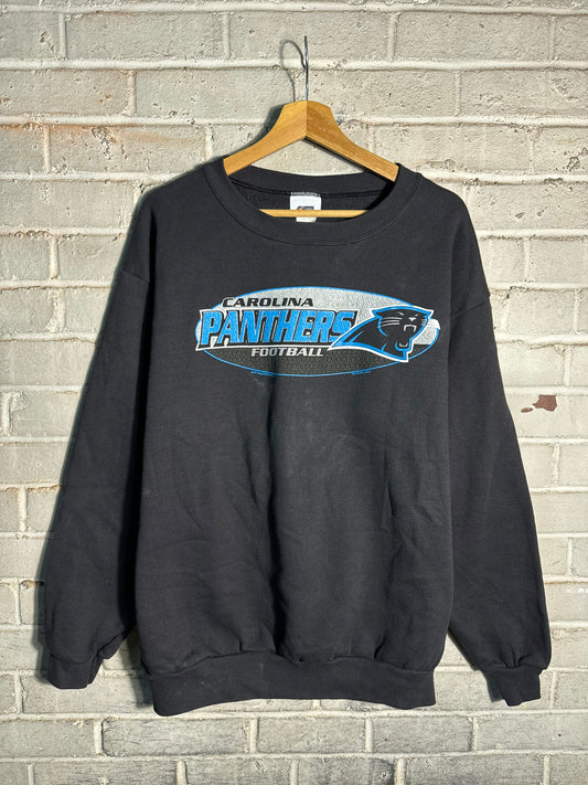 2001 Carolina Panthers Vintage Black Oval Logo NFL Crewneck (Large)