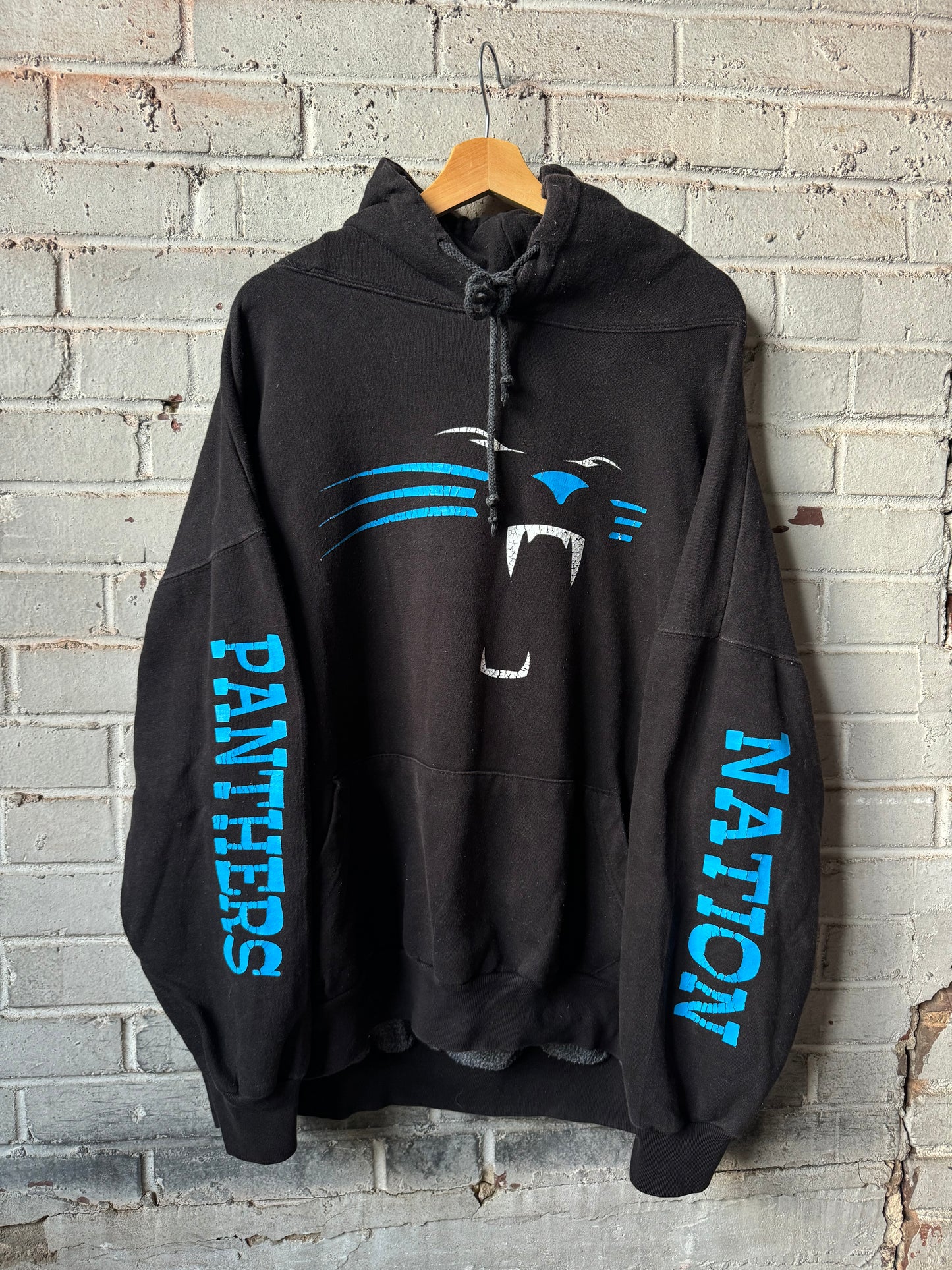 00’s Carolina Panthers Vintage Black Cat Face Multi Logo NFL Hoodie (XXL)
