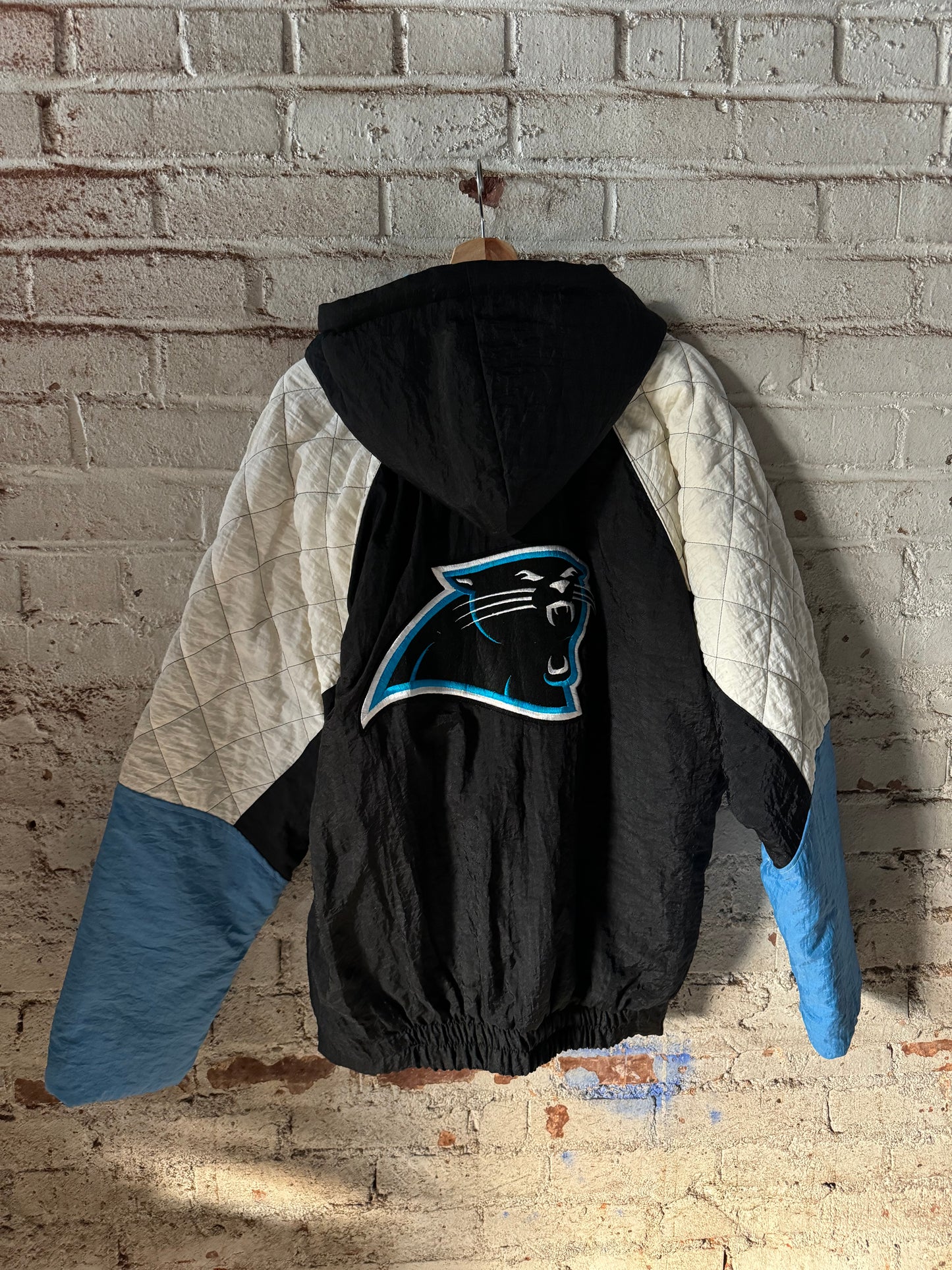 90’s Carolina Panthers EMS Patch Vintage Quilted Sleeved NFL Puffer Jacket (XL)
