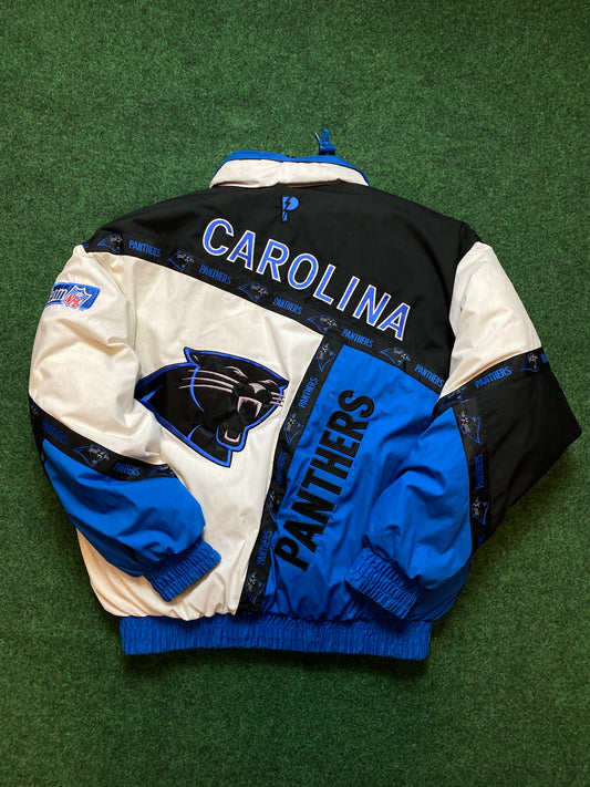 90’s Carolina Panthers Vintage Pro Player Repeat Logo NFL Puffer Jacket (XL)