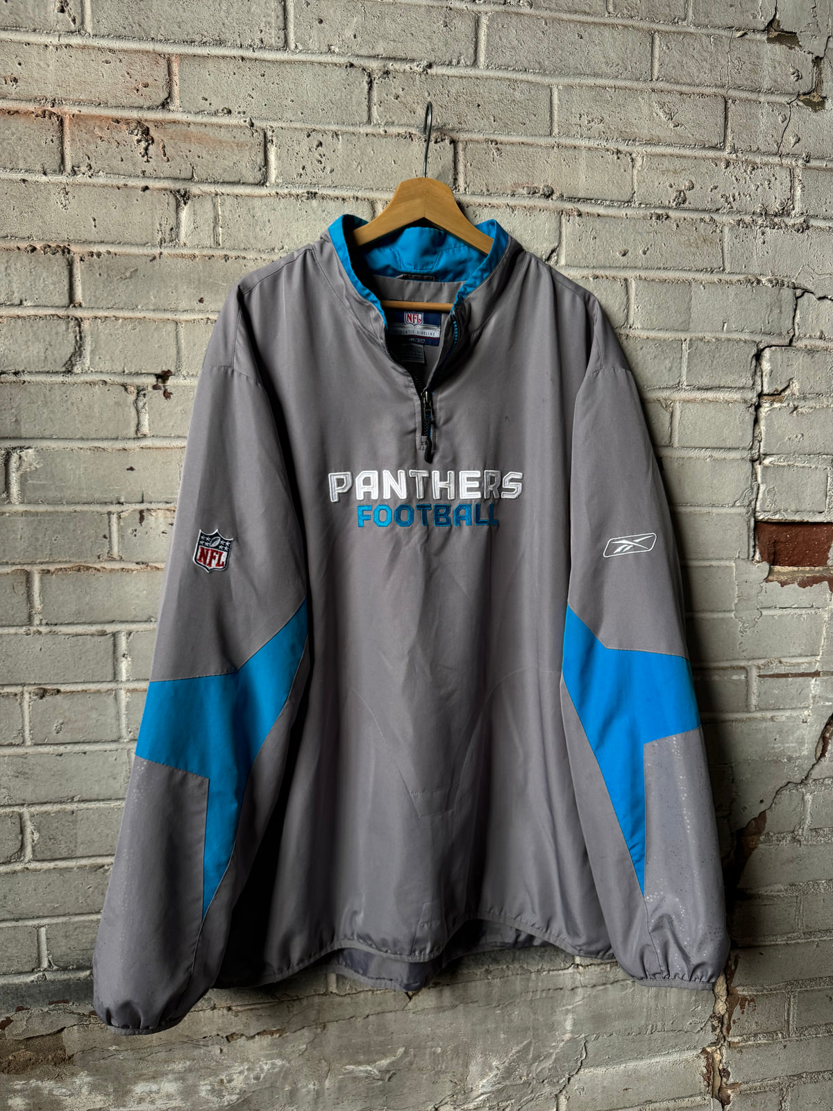 00’s Carolina Panthers Vintage Silver Reebok Quarter Zip NFL Sideline Pullover Jacket (XXL)