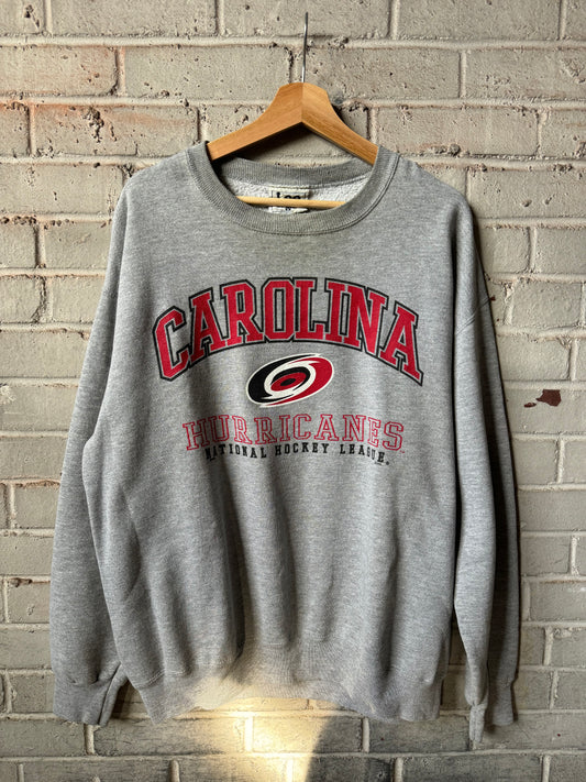 00’s Carolina Hurricanes Vintage Grey Lee Sport NHL Spellout Crewneck (Large)