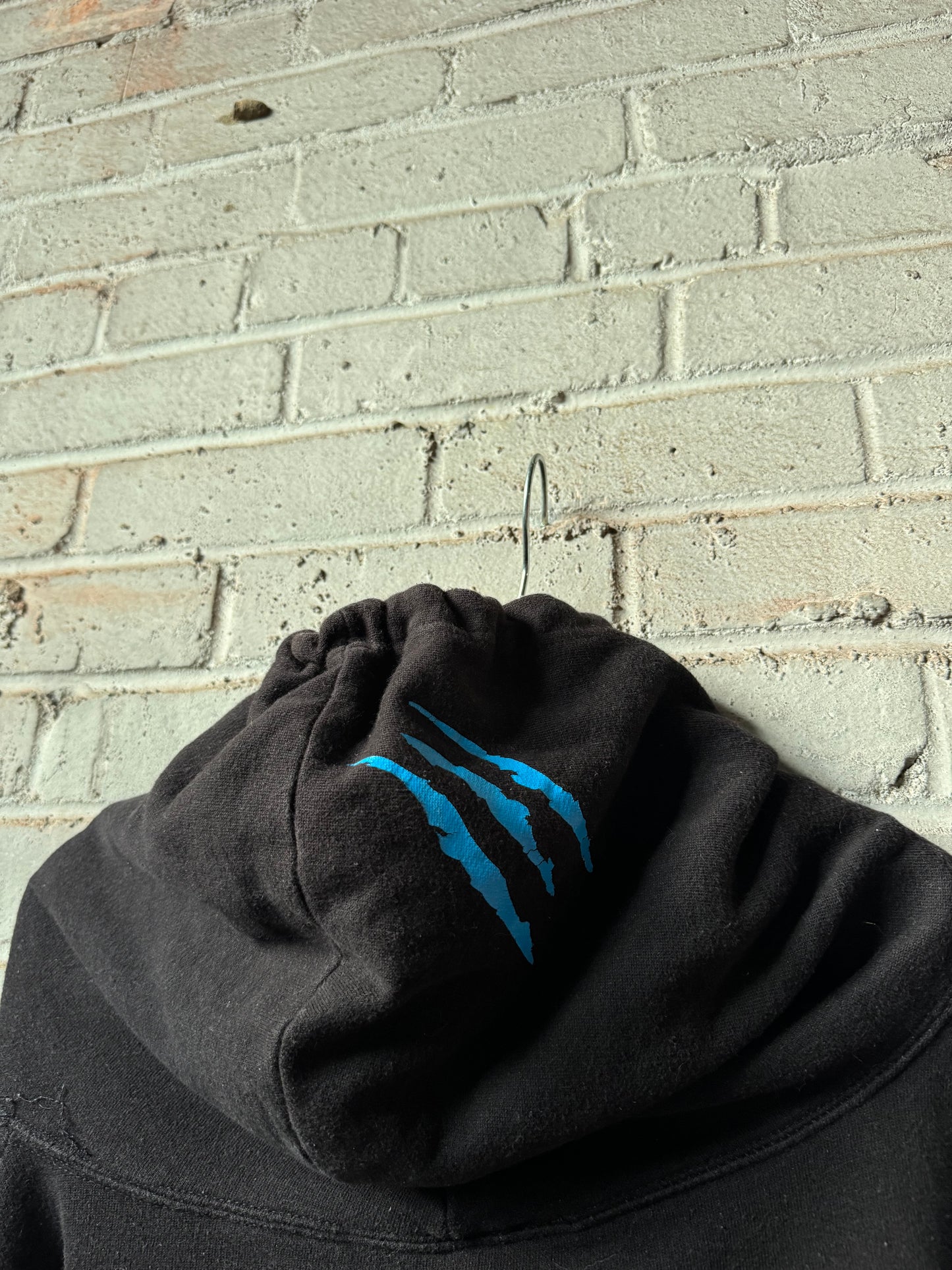 00’s Carolina Panthers Vintage Black Cat Face Multi Logo NFL Hoodie (XXL)