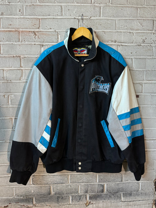 90’s Carolina Panthers Vintage Jeff Hamilton Leather Big Logo NFL Varsity Jacket (Large)