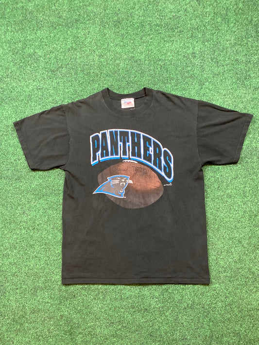 1996 Carolina Panthers Arch Logo NFL Black Vintage Shirt (XL)